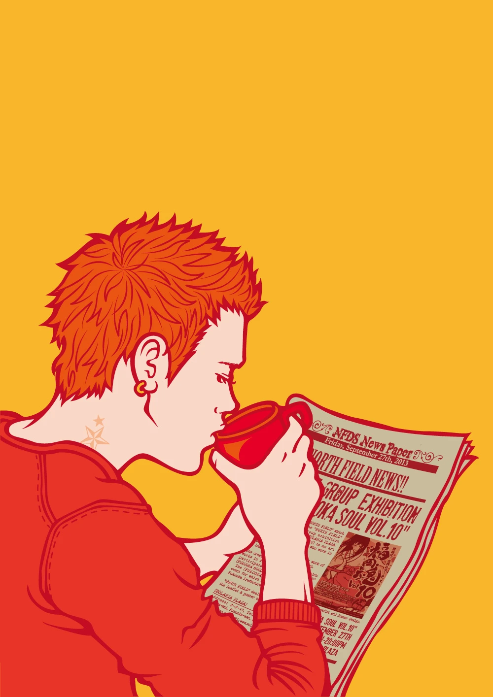 イラスト作品「珈琲と新聞」